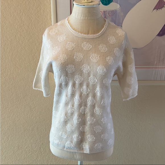 Rebecca Taylor Ivory Merino Wool Blend Knit Sweater Top - Picture 4 of 12